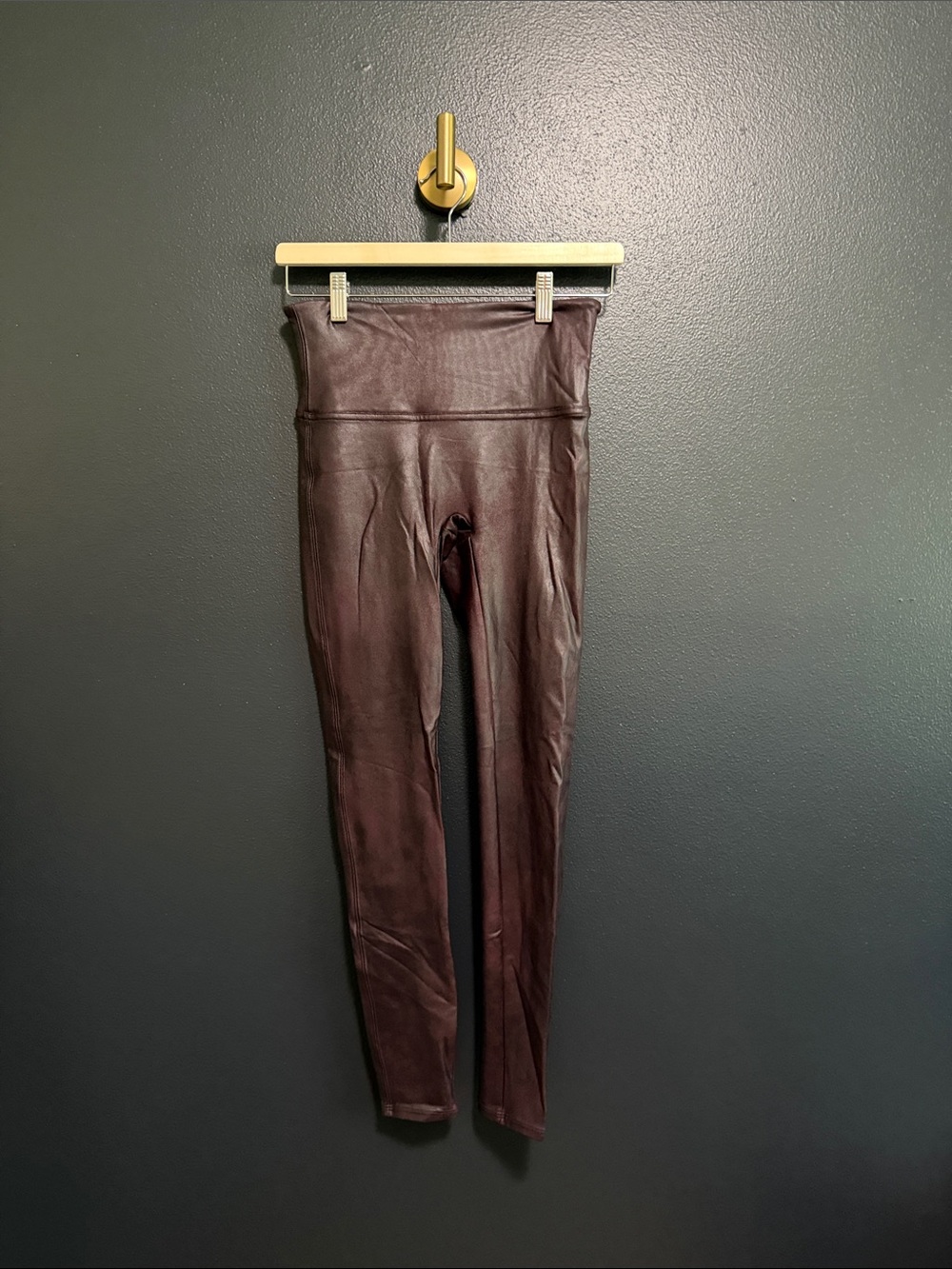 Spanx Faux Leather Leggings Burgundy Wine High Waist Shaping